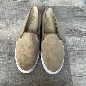 Keds Double Decker Slip On Shoes Womens 9.5 Taupe Brown Suede Perforated Comfort